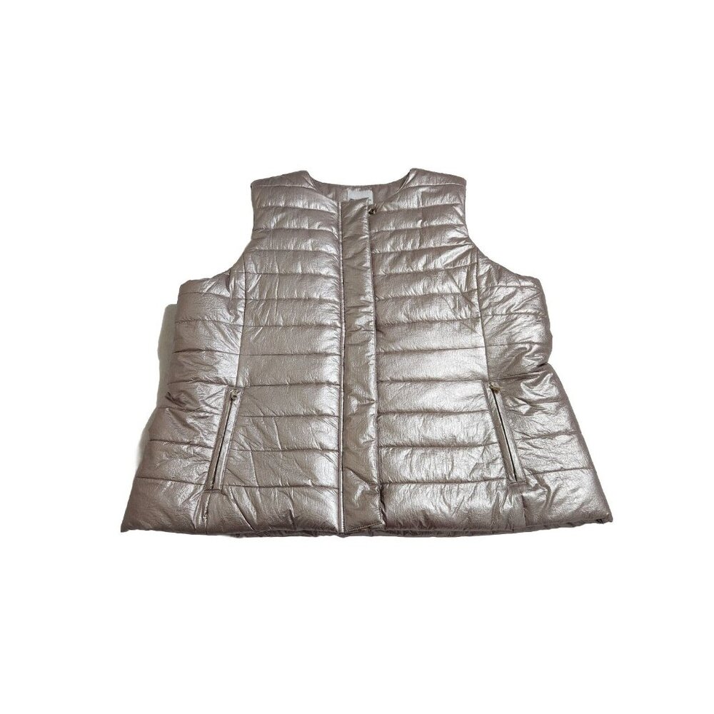 Tommy Bahama Women’s Metallic Zip Snap Puffer Vest Balboa Mist Size S NWT --5 - Picture 4 of 8